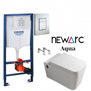 Набор унитаз Newarc Aqua подвесной унитаз c сиденьем US Slow Close 9423W + Инсталяция Grohe Rapid SL 38772001