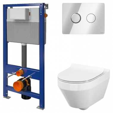Набор инсталяционная система B211 АКВА 52 + кнопка АЦЦЕНТО круглая , хром глянец + унитаз подвесной Crea овальный + Сиденье Слим дюропласт с доводчиком