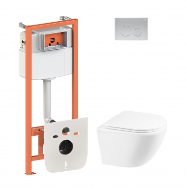 Набор Qtap инсталляция 4 в 1 с панелью смыва Nest (QT0133M425 + QT0111M11111SAT) + унитаз с сиденьем Robin QT1333046ERW